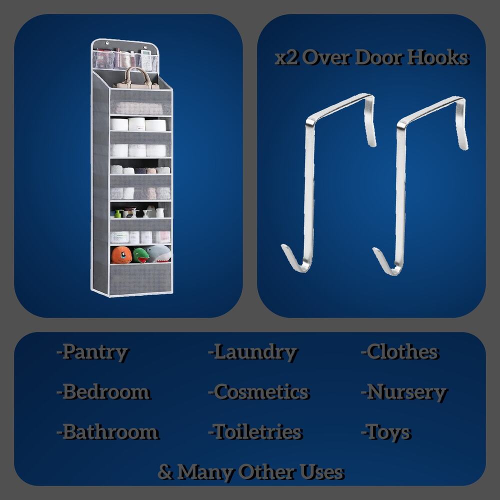 Gray Heavy Duty Over the Door Storage Organizer with 3 Pockets and 5 Shelves